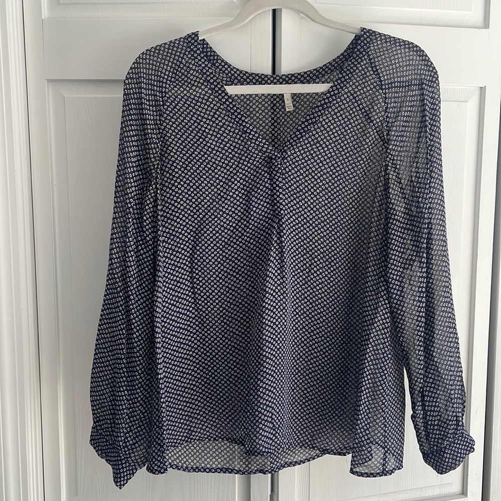 Joie Navy and White Flower Print Blouse - Size S